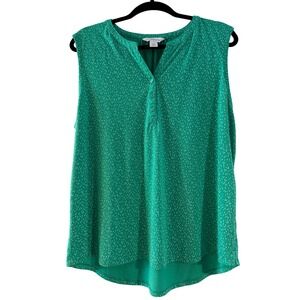 Liz Claiborne Women's Green Dot Sleeveless V-Neck Button Front‎ Tunic Top XXL